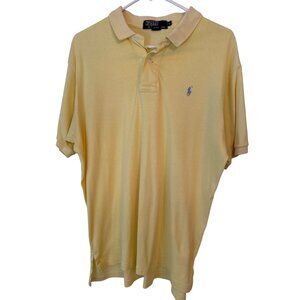 Ralph Lauren Polo Shirt XL Yellow Cotton 1/4 Button Shirt Blue Logo Made In USA